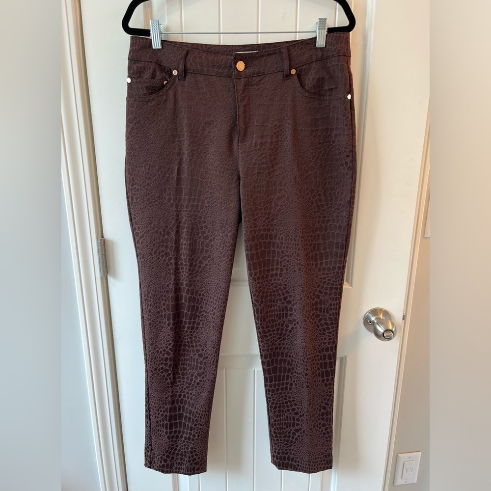 Eric Womens Straight Brown Animal Print Embossed‎ Pants Sz 10